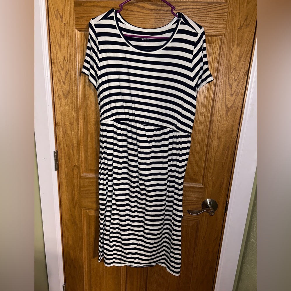 Navy and White Maternity Striped Dress